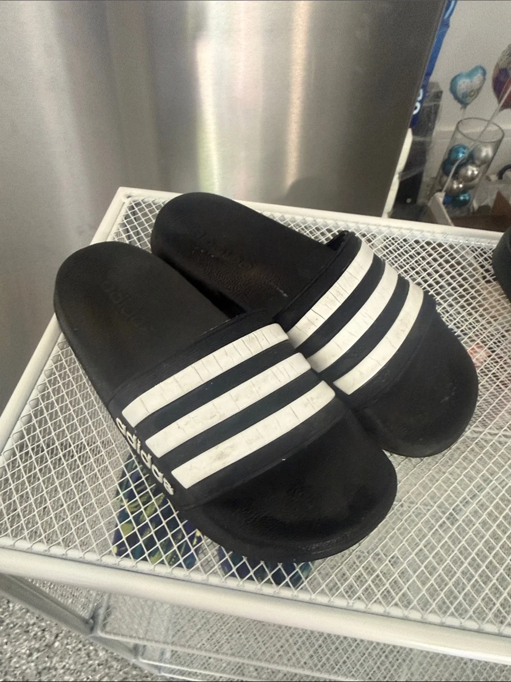 adidas Black Slide Sandals with White Stripes